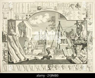 Cook, Thomas, inventeur : William Hogarth, travail, analyse de la beauté I, 1798, gravure sur cuivre, graphiques, largeur de plaque 50,8 cm, hauteur de plaque 40,8 cm, largeur de feuille 52 cm, hauteur de feuille 41,4 cm, largeur d'image 48,5 cm, hauteur d'image 36,8 cm Banque D'Images