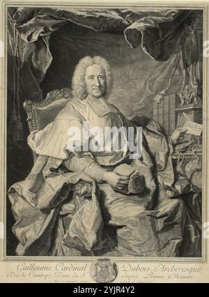 Drevet, Pierre, inventeur : Hyacinthe Rigaud, oeuvre, Portrait du Cardinal Dubois, 1724, gravure sur cuivre, graphisme, largeur de plaque 35,1 cm, hauteur de plaque 48,3 cm, largeur de feuille 35,1 cm, hauteur de feuille 48,3 cm, largeur d'image 33,2 cm, hauteur d'image 41,9 cm Banque D'Images