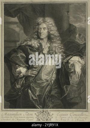 Drevet, Pierre, inventeur : Hyacinthe Rigaud, Portrait de Maximilien Titon, 1690, gravure sur cuivre, graphiques, largeur de plaque 35,1 cm, hauteur de plaque 47 cm, largeur de feuille 35,1 cm, hauteur de feuille 47 cm, largeur d'image 31,8 cm, hauteur d'image 40,6 cm Banque D'Images