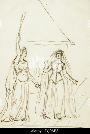 Sjöstrand, Carl Eneas, oeuvre, croquis pour Cendrillon illustration, 1867 (?), dessin, 37 cm x 23,5 cm Banque D'Images