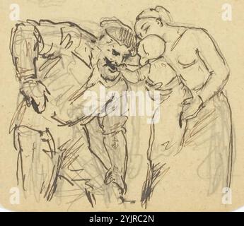 Becker, Adolf von, travail, Sailor, femme et bébé, deux femmes assises sur un banc conversant, dessin au crayon (travail double face), non daté, technique texte : Sépia, dessin, SCÈNE, marin, femme, enfant, bébé, 8,5 cm x 9 cm Banque D'Images