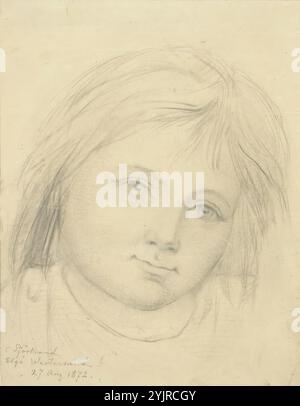 Sjöstrand, Carl Eneas, visage de fille, 1872, dessin, PORTRAIT, enfant, fille, tête, 20 cm x 15 cm Banque D'Images