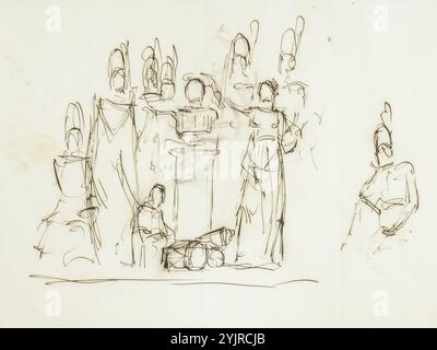 Sjöstrand, Carl Eneas, oeuvre, croquis pour pièce de théâtre ou illustration, 1866, 67 ?, dessin, 21 cm x 27,5 cm Banque D'Images