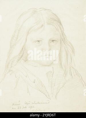PORTRAIT, enfant, fille, perle, le, fille d'artiste, buste, 33,5 cm x 25,5 cm, Sjöstrand, Carl Eneas, oeuvre, Helmi, la fille de l'artiste, 1871 ans, crayon, dessin Banque D'Images