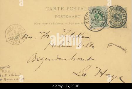 Carte postale à Philip Zilcken, carte postale, écrivain : Albert Baertsoen, Ostende, au plus tard le 21 avril 1892, encre carton, écriture, stylo, Philip Zilcken Banque D'Images