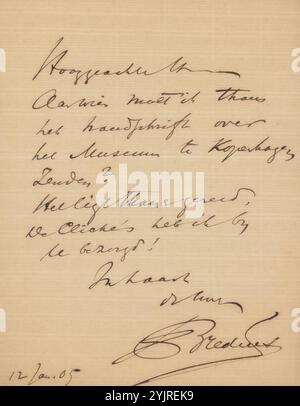 Lettre à Philip Zilcken, écrivain : Abraham Bredius, 12 janvier 1905, encre papier, écriture, Pen, sujet, Copenhague, Philip Zilcken Banque D'Images