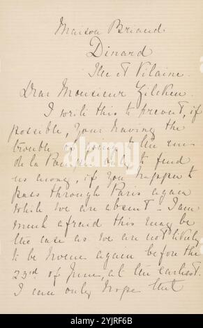 Lettre à Philip Zilcken, imprimé : 'Lescalier', monogramme composé des lettres d et H avec les lettres E et S de chaque côté et une étoile au-dessus, auteur : Henrietta Buhot, Dinard, 22 mai 1907, encre sur papier, écriture, stylo, Philip Zilcken Banque D'Images