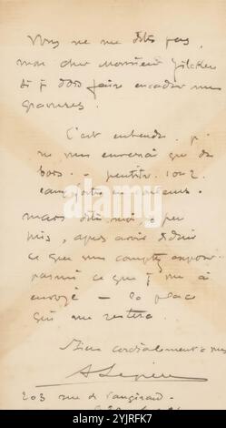 Lettre à Philip Zilcken, lettre, imprimé, écrivain : Auguste Lepère, Paris, 20 avril 1901, encre papier, écriture, stylo, les arts graphiques, Philip Zilcken Banque D'Images