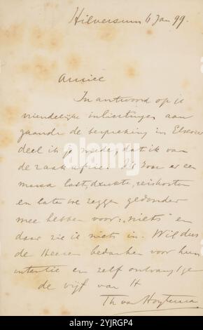 Lettre à Philip Zilcken, écrivain : Theo van Hoytema, Hilversum, 6 janvier 1899, encre papier, écriture, Pen, Philip Zilcken, Geïllustreerd Maandschrift d'Elsevier Banque D'Images