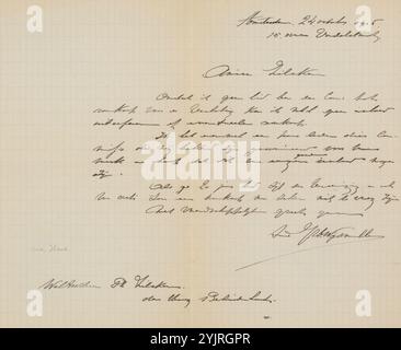 Lettre à Philip Zilcken, écrivain : Jan Hillebrand Wijsmuller, Amsterdam, 24 octobre 1906, encre papier damier, écriture, stylo, Philip Zilcken Banque D'Images