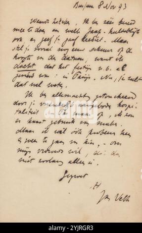 Lettre à Philip Zilcken, imprimé, écrivain : Jan Veth, Bussum, 8-nov-1893, encre papier, écriture, stylo, sujet, Paris, Philip Zilcken Banque D'Images