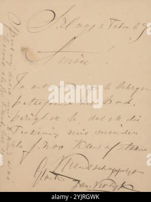 Lettre à Philip Zilcken, écrivain : Jan Vrolijk, la Haye, 2 février 1889, encre carton, écriture, stylo, dessin, argent, Philip Zilcken Banque D'Images