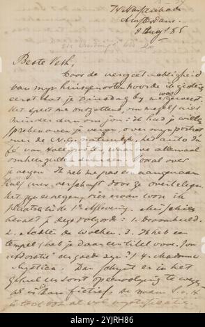 Lettre à Jan Veth, écrivain : Albert Verwey, Amsterdam, 8 août 1885, encre à carreaux, écriture, stylo, enregistré dans : Albert Verwey, Margaretha H. Schenkeveld, rein van der Wiel : correspondance du 1er juillet 1885 au 15 décembre 1888, Amsterdam : EM. Querido's Uitgeverij B.V. 1993, p. 24-27., littérature, arts, personnages historiques (portraits et scènes de vie), Jan Veth, de Nieuwe Gids, Samuel van Houten, Frederik van Eeden, H. Cosman, Lodewijk van Deyssel, Adriaan Rössing, Rijks, Amsterdam, Christiaan Julius Louis Willem Eleonor Gosler Banque D'Images