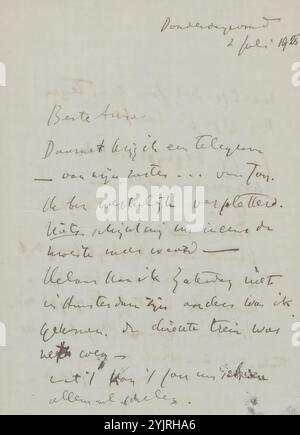 Lettre à Anna Dorothea Dirks, imprimée, datée du 2 juillet. Dans la main plus tard 1925., écrivain : Isaac Israels, 1875 - 1929, carton encre, écriture, stylo, photoprint, vie de famille, passions, émotions, affections, Amsterdam, Anna Dorothea Dirks, Jan Veth Banque D'Images