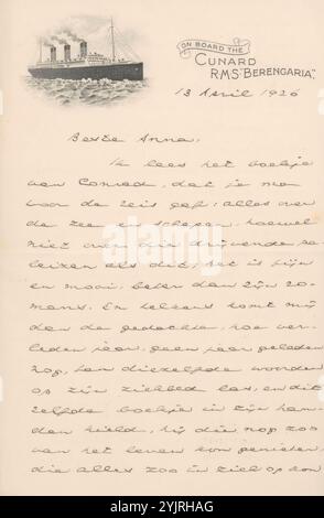 Lettre à Anna Dorothea Dirks, écrivain : Johan Huizinga, 13 avril 1926, encre papier, écriture, stylo, impression, passions, émotions, affections, maladies, Anna Dorothea Dirks, Joseph Conrad Banque D'Images