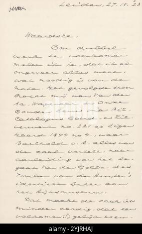 Lettre à Jan Veth, imprimé, écrivain : Johan Huizinga, Leyde, avril 27, 1923, encre de papier, écriture, stylo, imprimés, Jan Veth, Rijks, Amsterdam Banque D'Images