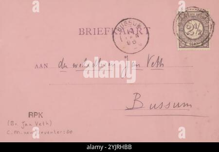 Carte postale à Jan Veth, carte postale, écrivain : chap van Deventer, Amsterdam, 13 janvier 1896, encre carton, écriture, stylo, sujet, Baarn, Jan Veth, Louis van Deyssel Banque D'Images