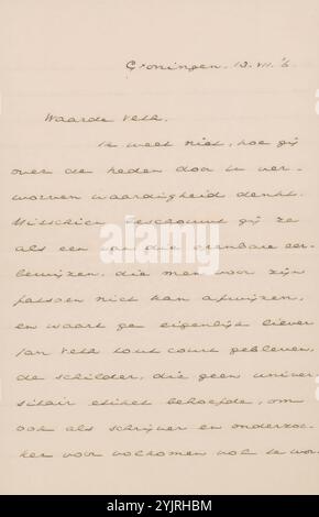 Lettre à Jan Veth, imprimé, écrivain : Johan Huizinga, Groningen, 13-Jul-1906, encre papier, écriture, stylo, sujet, Groningen, Jan Veth Banque D'Images