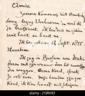 Lettre à Jan Veth, imprimée, datée du 16 janvier 07 in later Hand., écrivain : JAC van Looij, Soest (Utrecht), 1865 - 1925, encre papier, écriture, stylo, passions, émotions, affections, Amsterdam, Bussum, Jan Veth, Emile Verhaeren, Antoon Derkinderen Banque D'Images