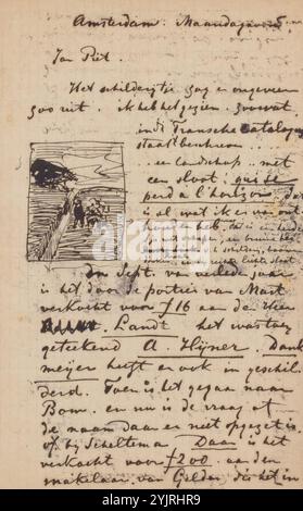 Lettre à Jan Veth, écrivain : JAC van Looij, dessinateur : JAC van Looij, Amsterdam, 1865 - 1925, encre papier damier, écriture, plume, peinture (y compris éclairage de livre, peinture miniature), paysages, élevage, berger, berger, berger, berger, vacher, etc, argent, commerce d'art, art shop, Jan Veth, Arend Hijner, Charles Dankmeijer Banque D'Images