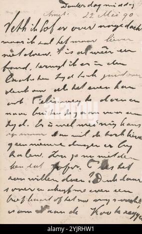 Lettre à Jan Veth, lettre datée du 22 mai 90 en main ultérieure., écrivain : Maurits van der Valk, 1874 - 1925, encre papier, écriture, stylo, Jan Veth, Felix Meritis, Johannes de Koo Banque D'Images