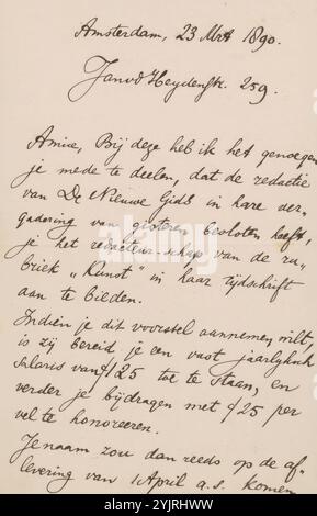 Lettre à Jan Veth, imprimé, écrivain : de Nieuwe Gids, écrivain : Willem Kloos, Amsterdam, 23 mars 1890, encre papier, écriture, plume, argent, Jan Veth, de Nieuwe Gids Banque D'Images