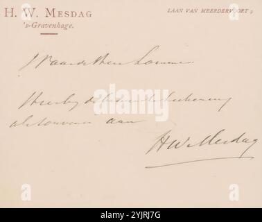 Lettre à Ary Johannes Lamme, écrivain : Hendrik Willem Mesdag, 1841 - 1900, encre carton, écriture, stylo, imprimerie, dessin, Ary Johannes Lamme Banque D'Images