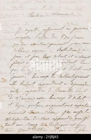 Lettre à Ary Johannes Lamme, écrivain : Jules Victor Genisson, 1822 - 1860, encre papier, écriture, stylo, peinture (y compris livre-illumination, peinture miniature), commerce d'art, magasin d'art, exposition, art, Rotterdam, Bruxelles (ville), Amsterdam, Utrecht, Ary Johannes Lamme Banque D'Images