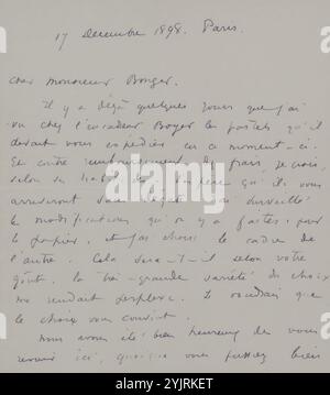 Lettre à Andries Bonger, écrivain : Odilon Redon, Paris, 17 décembre 1898, encre papier, écriture, stylo, dessin, exposition, art, Paris, Andries Bonger, Jean-Marie Boyer, Émile Bernard Banque D'Images