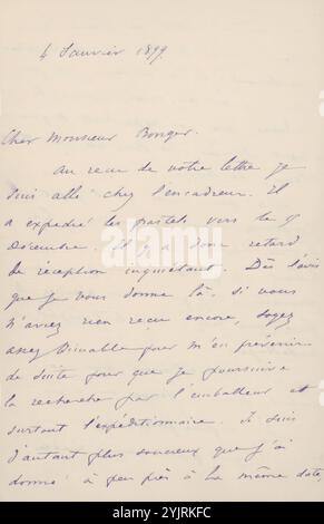 Lettre à Andries Bonger, écrivain : Odilon Redon, Paris, dans ou avant le 4 janvier 1899, encre papier, écriture, stylo, dessin, personnages historiques (portraits et scènes de vie), maladies, Paris, Andries Bonger, Jean-Marie Boyer, Émile Bernard Banque D'Images