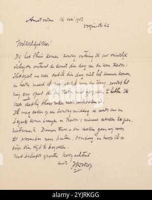 Lettre à Andries Bonger, imprimé, écrivain : Jan Toorop, Amsterdam, 14 mai, 1912, encre de papier, écriture, stylo, sujet, la Haye, Domburg, Andries Bonger, Odilon Redon Banque D'Images