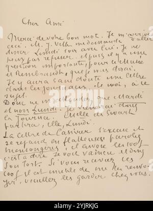 Lettre à Andries Bonger, écrivain : Émile Bernard, Laren, dans ou avant le 18 juillet 1908, encre papier, écriture, plume, impression, arts appliqués, arts et artisanat, design industriel, Amsterdam, Laren, Andries Bonger, Jan Veth, Rembrandt van Rijn, Saar de Swart, Paul Cassirer, Bruno Cassirer, Johanna Bonger Banque D'Images