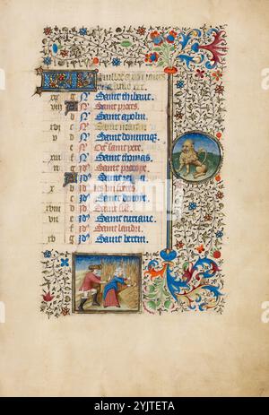 Page du calendrier de juillet : récolter : Léo ; Livre des heures, vers 1440-1450. Banque D'Images