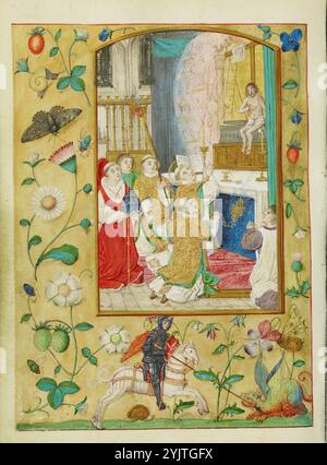 La messe de Saint Grégoire ; Livre d'heures, vers 1500. Le Christ crucifié apparaît sur l'autel. Banque D'Images