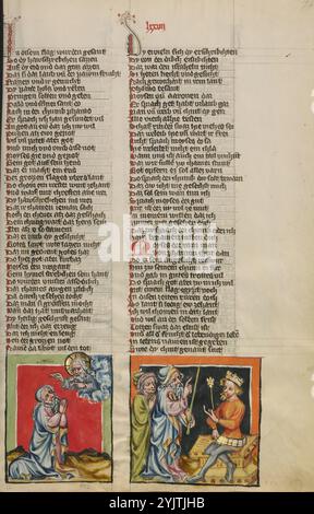 Moïse priant à Dieu : la peste des Ténèbres ; Weltchronik, vers 1400-1410. Banque D'Images