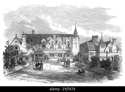 Mary Magdalen National Schools, Bermondsey, [Londres], 1872. Ces bâtiments scolaires ont été érigés aux frais de M.R. William Boutcher, en souvenir de sa femme, décédée en janvier 1870. Les écoles ont été ouvertes récemment ; le comte de Shaftesbury présidait à cette occasion. Le bâtiment entoure trois côtés d'une cour spacieuse, approchée depuis la route de Grange. L'école des garçons a la forme de la lettre l, et comprend l'ensemble de l'aile gauche et le rez-de-chaussée du bâtiment principal. L'école des filles est immédiatement au-dessus de l'école des garçons, mais ne s'étend pas dans le th Banque D'Images