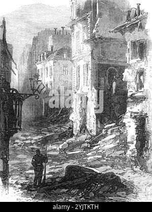 Les ruines de Paris : la rue du bac, 1871. Le dernier de la commune de Paris : '...ruins des bâtiments publics, détruits par la fureur de la faction communiste... La rue du bac est située en ligne avec le Pont Royal, le pont qui traverse la Seine à l'extrémité sud des Tuileries, en face du Pavillon de flore. En regardant vers le haut de cette rue, depuis le Quai d'Orsay, sur lequel, à droite, se trouvent les ruines des palais du Conseil d'État et de la Légion d'honneur, avec la caserne jouxtant l'édifice nommé en premier lieu, une scène de ravages et de confusion terrible a été observée. Tiré de "Illustrated London Banque D'Images