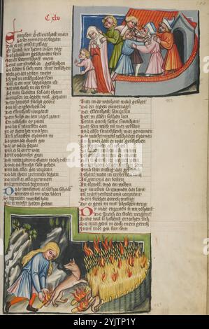 Les Philistins enlevant la femme de Samson : Samson et les renards ; Weltchronik, vers 1400-1410. Banque D'Images