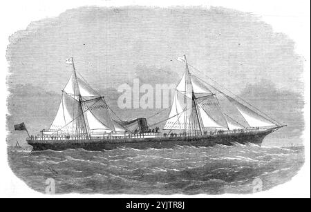 Le Calcutta et le China New Line Ship Vibilia, 1872. Nouveau vapeur à vis construit par MM. Wigham Richardson et Co. '...il transportera, avec un tirage d'eau facile, pas moins de 2500 tonnes de poids mort, vapeur facilement dix noeuds à l'heure. Le Vibilia est équipé pour le transport de passagers de première classe... en arrivant dans les latitudes européennes, les passagers de l'Inde ne souffrent généralement pas un peu du froid ; mais dans le Vibilia cela sera fourni contre, dans la mesure du possible, par un système complet de chauffage à vapeur... le confort des stokers a été spécialement pris en charge en plaçant le St Banque D'Images