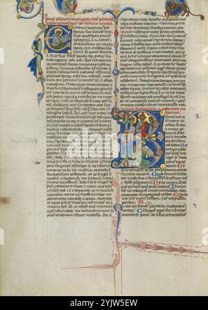 Initiale E : lecture du moine : initiale B : Christ avec David jouant de la harpe ; Bible de l'abbaye, vers 1250-1262. Banque D'Images