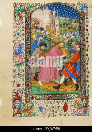 Le chemin du Calvaire ; Livre des heures, vers 1430-1440. Christ portant la croix. Banque D'Images