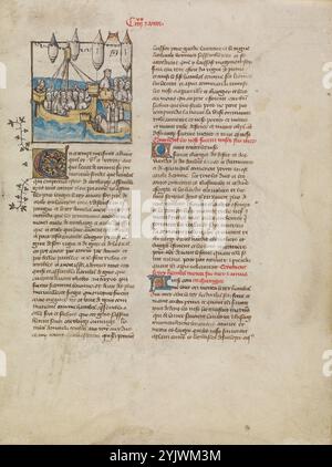 La flotte de Hannibal Sailing to Spain ; histoire ancienne jusqu'à&#xe0 ; C&#xe9;sar, vers 1390-1400. Informations complémentaires : cette partie de l'histoire ancienne au règne de César discute de l'histoire de Rome, l'adversaire de longue date de l'état de Carthage et l'ennemi juré de la famille d'Hannibal. À l'âge de vingt-six ans, Hannibal est élu commandant en chef de l'armée carthaginoise et devient l'un des plus grands chefs militaires de l'Antiquité. Une grande partie de la carrière ultérieure d'Hannibal est consacrée à la consolidation des possessions de Carthage en Espagne, un effort qui finit par mener à t Banque D'Images