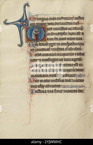 Scène d'assassinat ; initiale d : un homme (Joab?) Poignarder un autre (Amasa?) Dans le dos en l'embrassant ; Bute Psautier, texte et illumination vers 1285. Banque D'Images