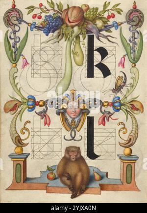 Guide pour la construction des lettres k et l ; Mira calligraphiae monumenta, vers 1591-1596. Banque D'Images