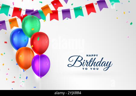 Joyeux anniversaire célébration Contexte avec ballons réaliste Illustration de Vecteur