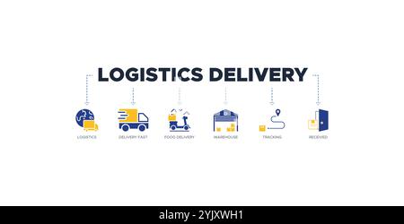 Concept d'illustration vectorielle d'icône de bannière de livraison logistique avec icône de logistique, livraison rapide, livraison de nourriture, entrepôt, suivi Illustration de Vecteur