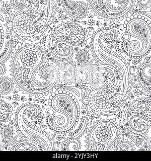 Motif sans couture Monohcrome avec motifs Paisley Illustration de Vecteur