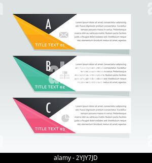 Trois étapes blanc élégant infographie bannières Illustration de Vecteur