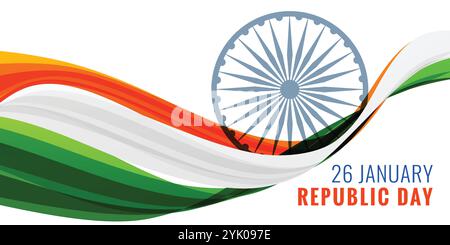 26 janvier république heureuse jour bannière avec drapeau indien Illustration de Vecteur