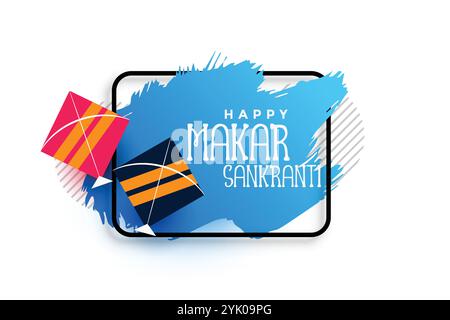 Kites makar sankranti contexte avec blue brush stroke aquarelle Illustration de Vecteur